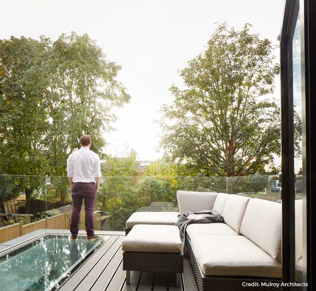 walk on rooflight maximises terrace access